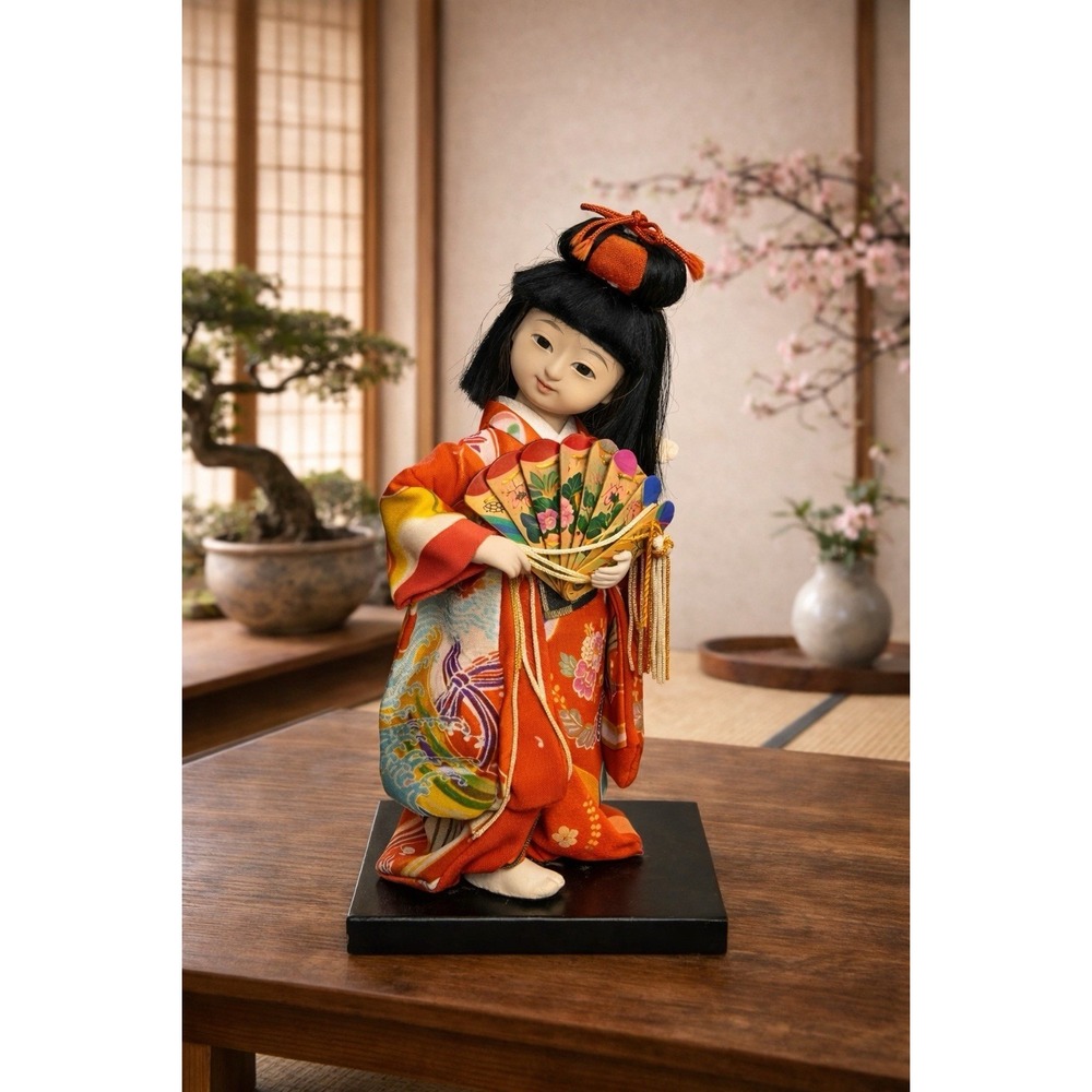 Vintage Japanese Doll Ichimatsu Red Silk Kimono 1960s